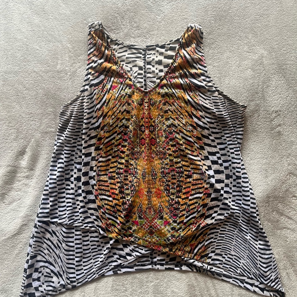 Lane Bryant Black and Gold Patterned Tank Top